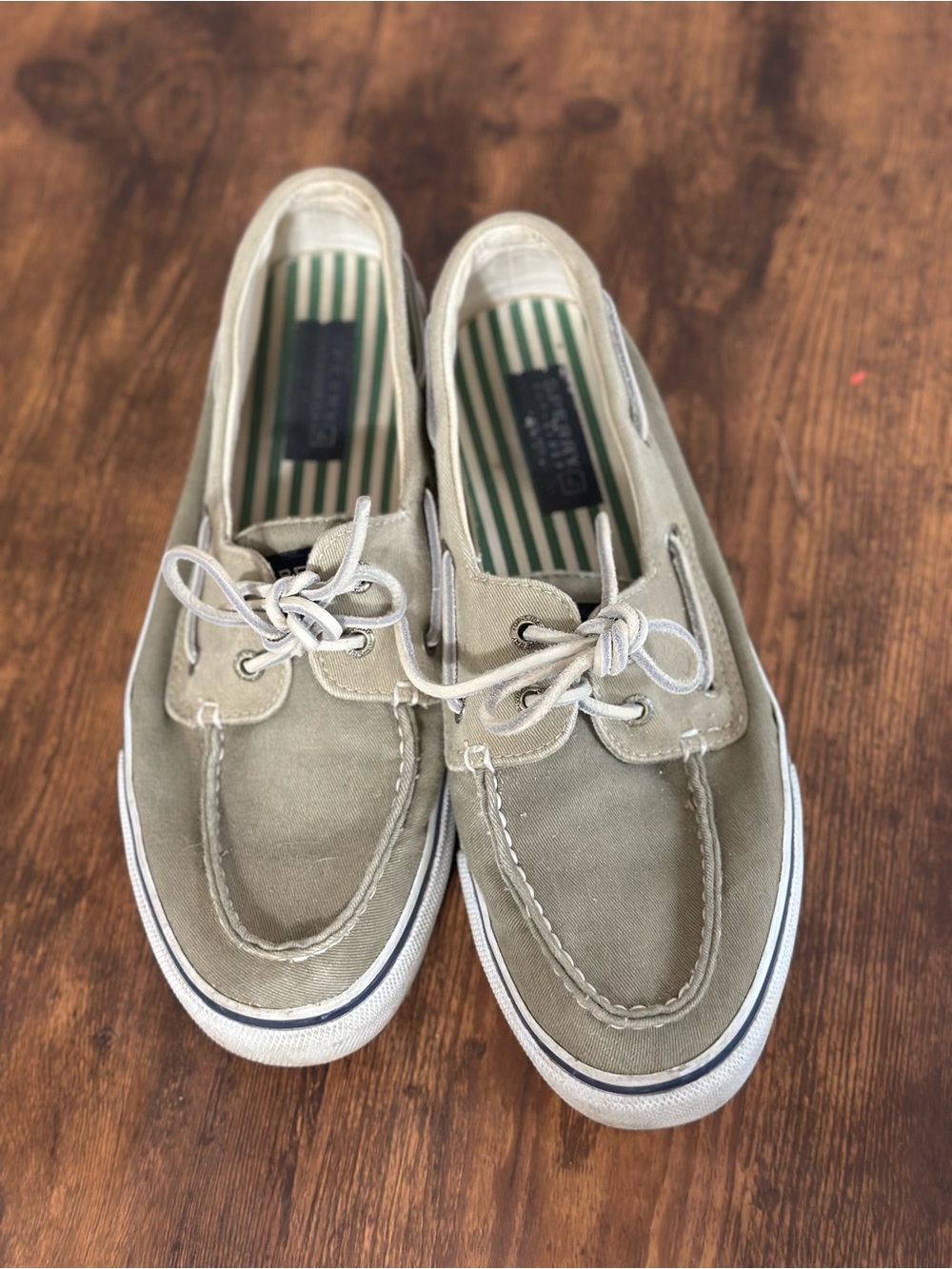 Sperry Olive Canvas 2-Eye Boat Shoes with White Trim